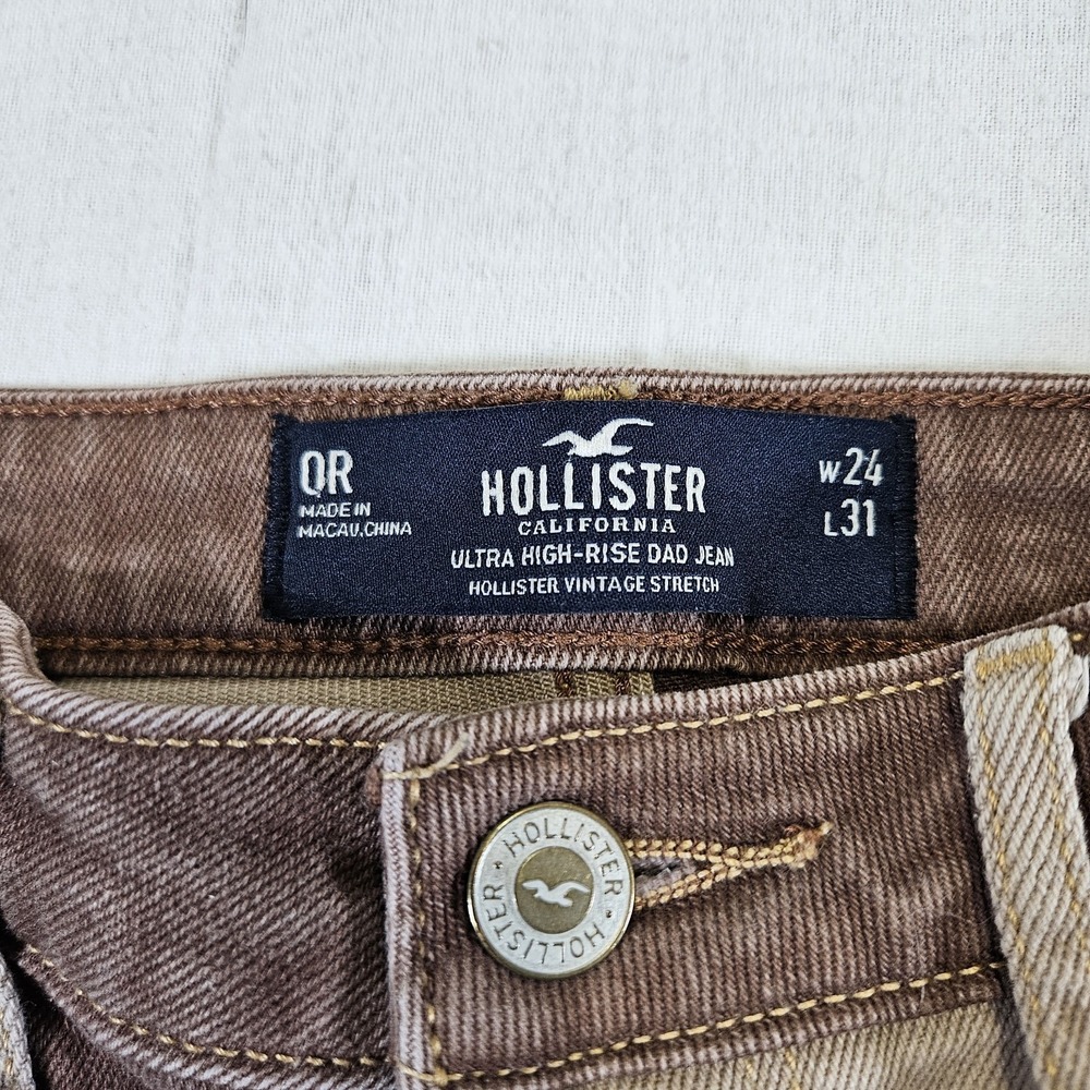 Hollister Jeans Woman Teen OR 24 31 Brown Patchwork Y2K Ultra High Rise Dad Jean - Picture 3 of 10